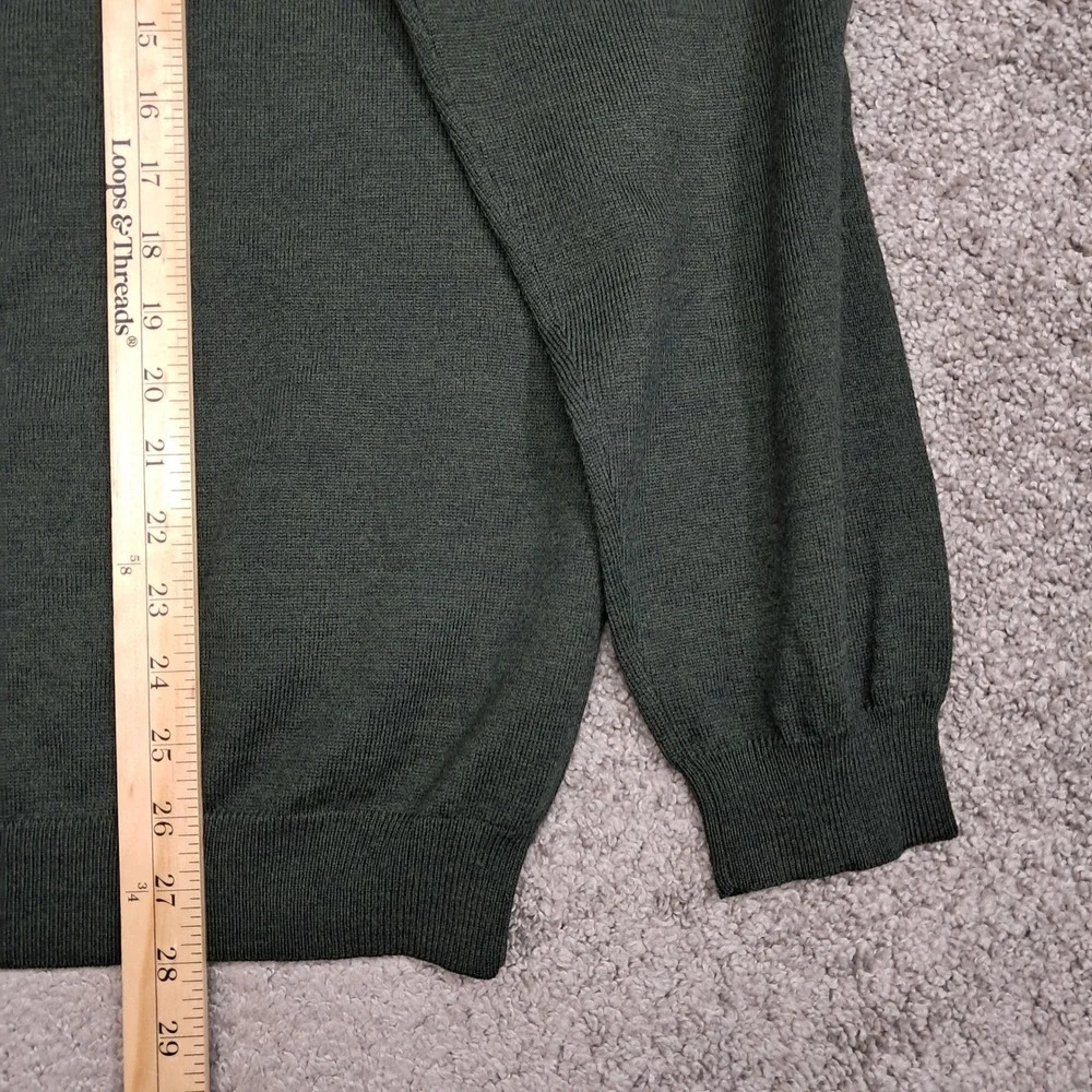 Brooks Brothers 346 Mens Merino‎ Wool V-Neck Sweater Green Stretch Large